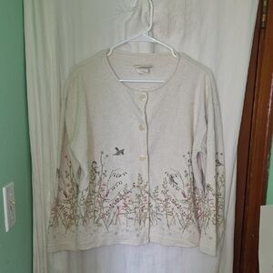 Vintage Art Unlimited Floral Bird Button Up Cardigan Jacket